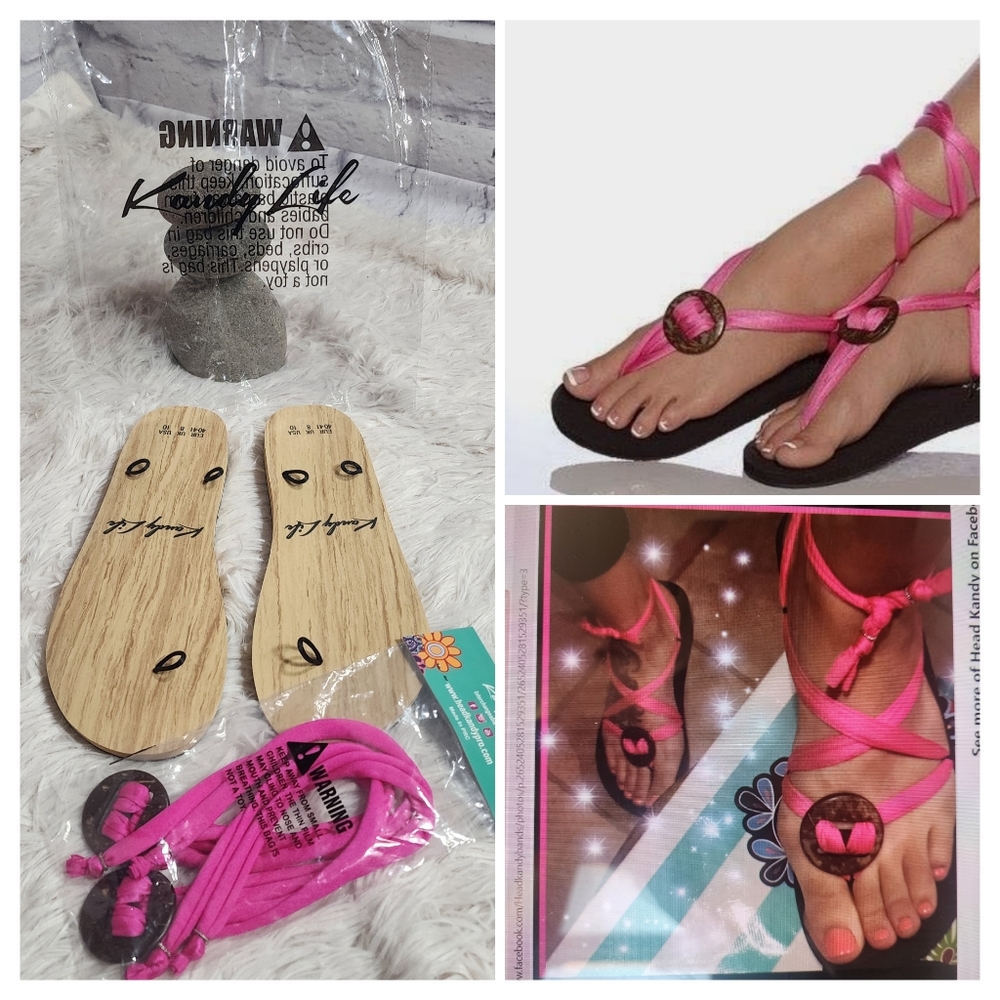 Kandy Life Interchangeable Sandals - Flat/ 10/ NWT/ HOT PINK SHORT STRAP, TAN